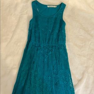 Floor length lacy blue dress
